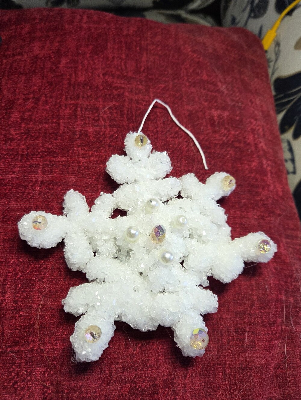 2 Hand Made crystlized White Sparkling Snowflake Holiday Ornament